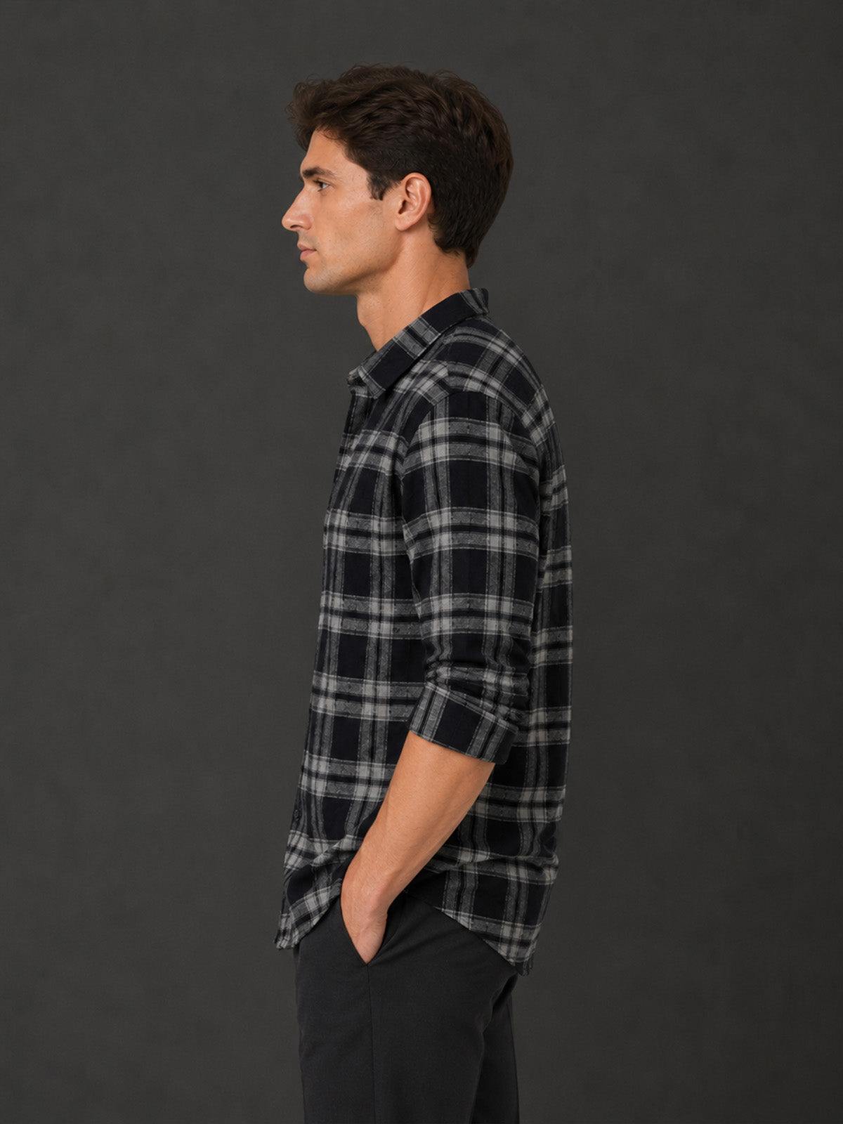 Franco Black Cotton Blend Checked Shirt For Men