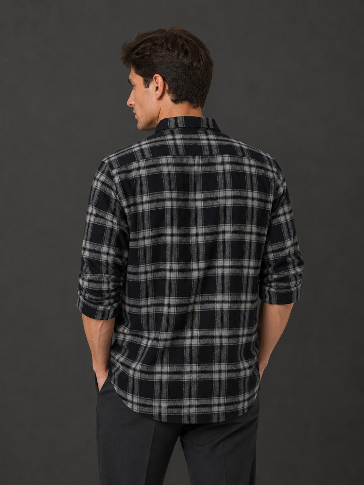 Franco Black Cotton Blend Checked Shirt For Men
