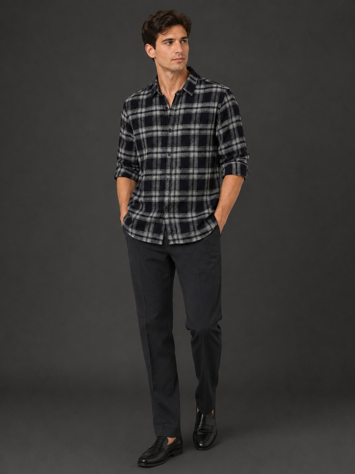 Franco Black Cotton Blend Checked Shirt For Men