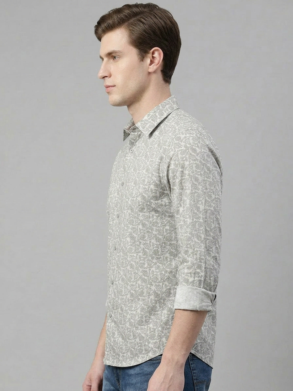 Franco Grey Cotton Linen Plain Shirt For Men