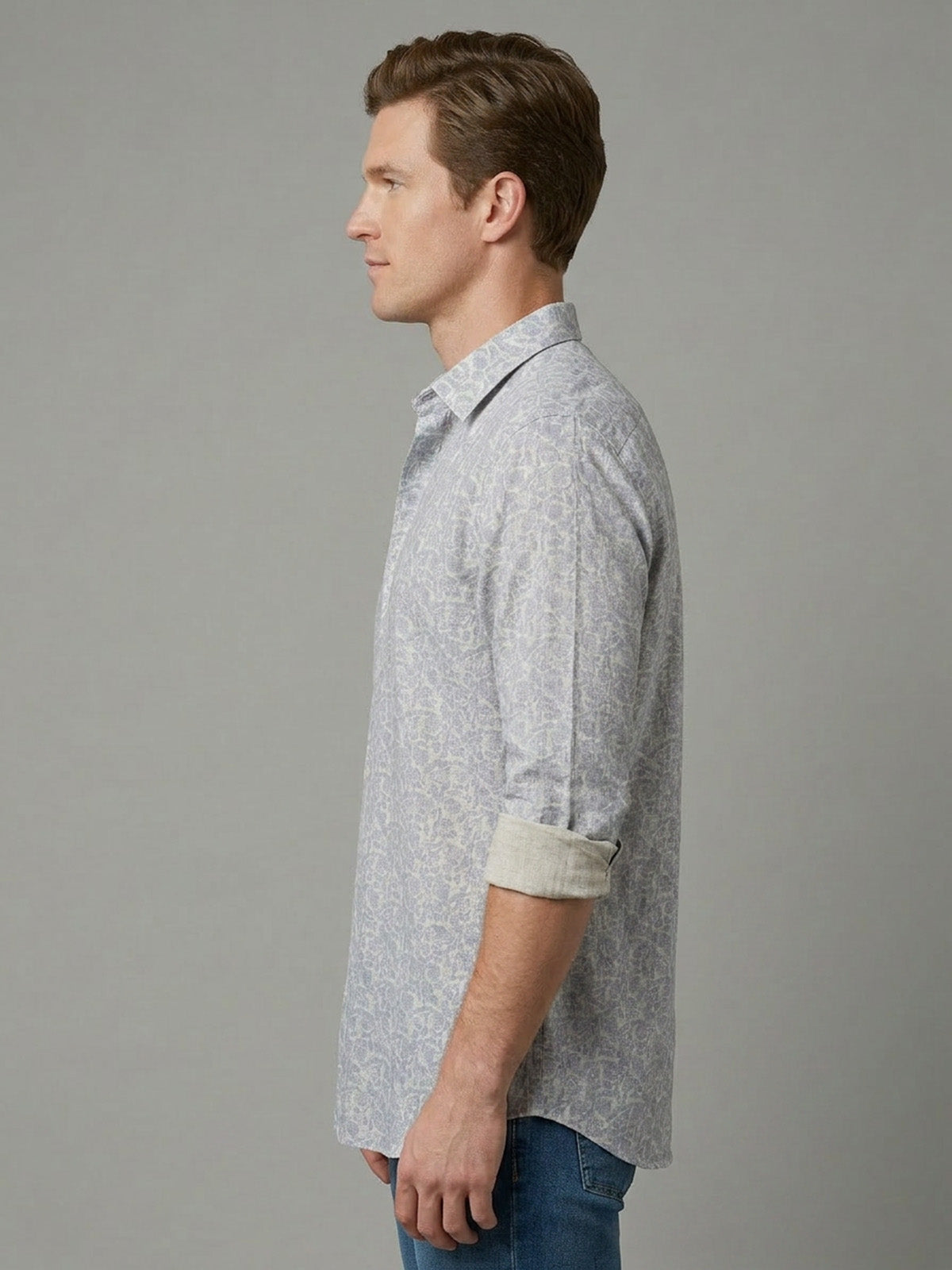Franco Light Blue Cotton Linen Plain Shirt For Men