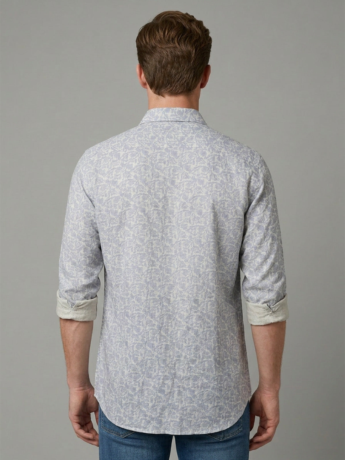 Franco Light Blue Cotton Linen Plain Shirt For Men