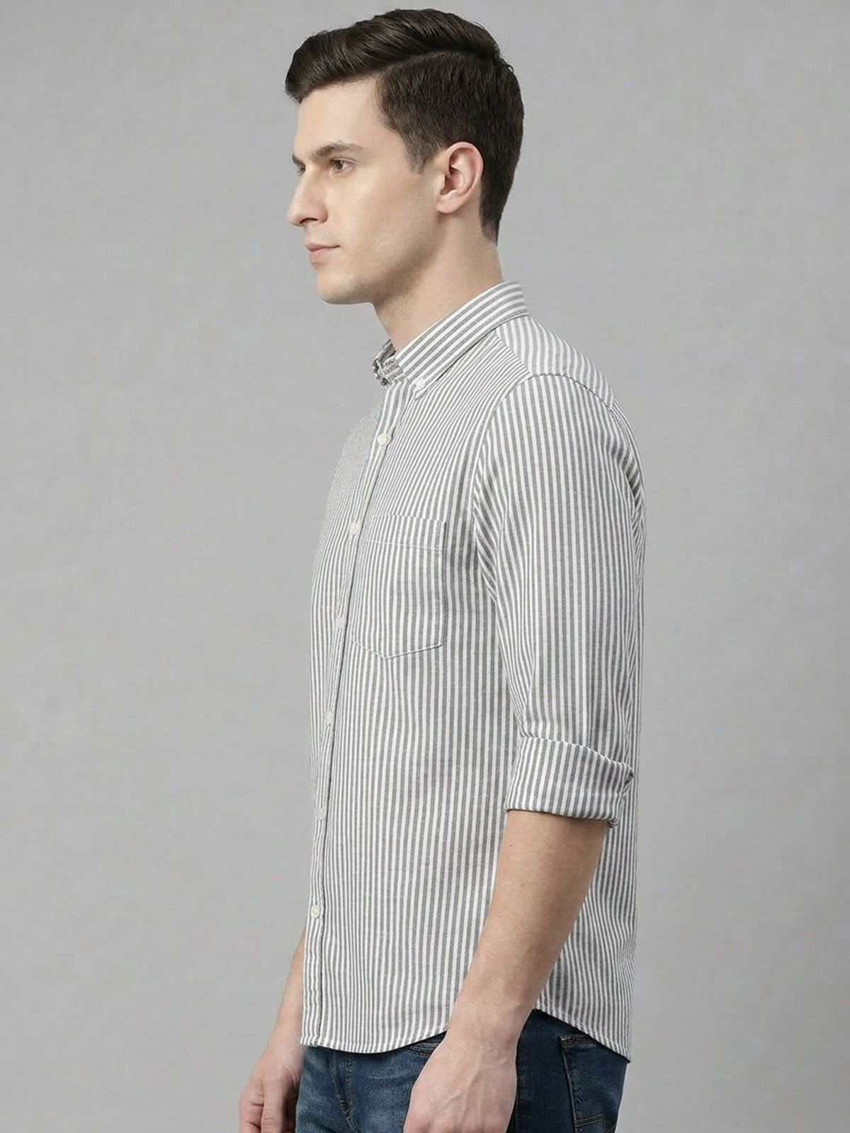 Franco White And Grey Cotton Linen Plain Shirt For Men