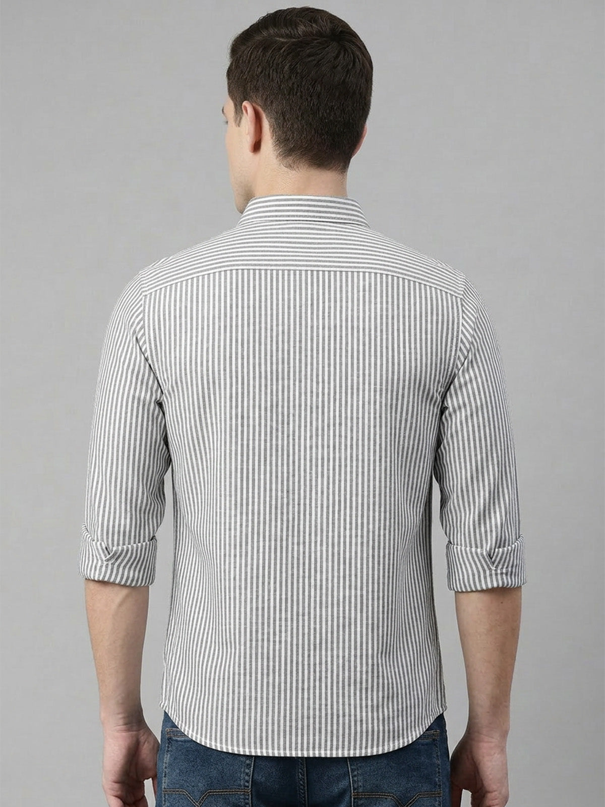 Franco White And Grey Cotton Linen Plain Shirt For Men