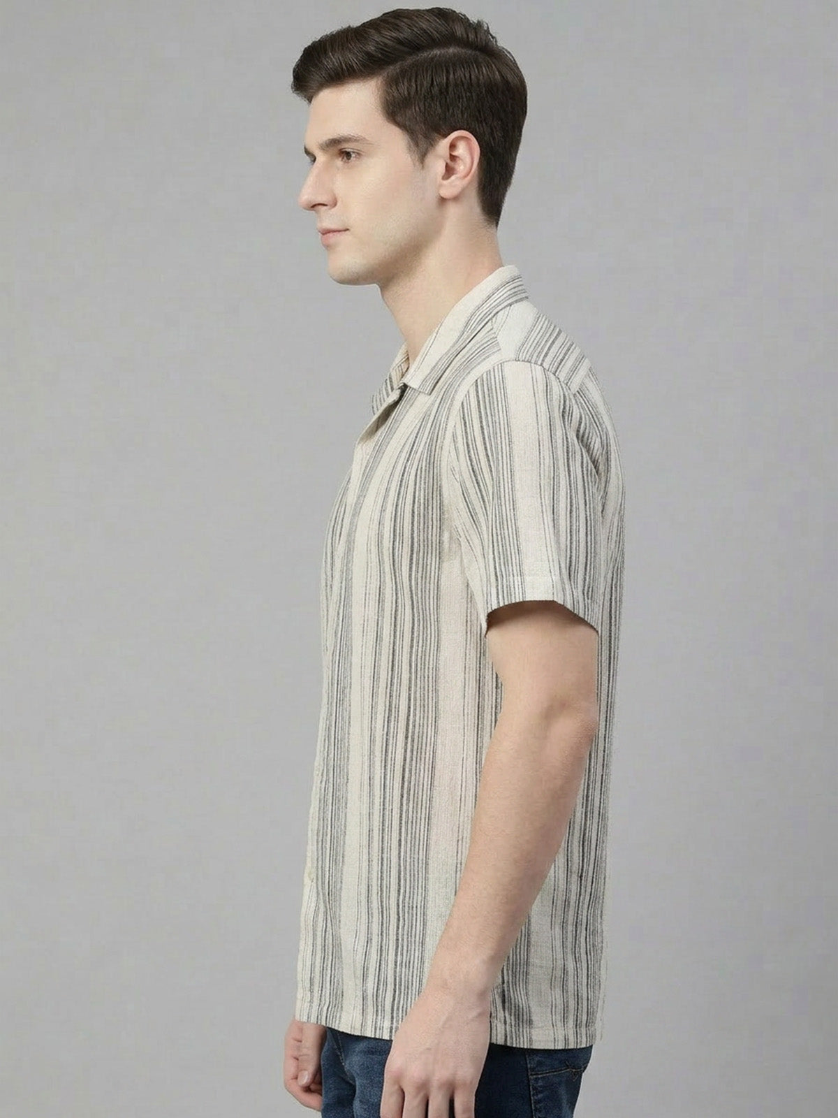 Franco Off White Cotton Plain Shirt For Men
