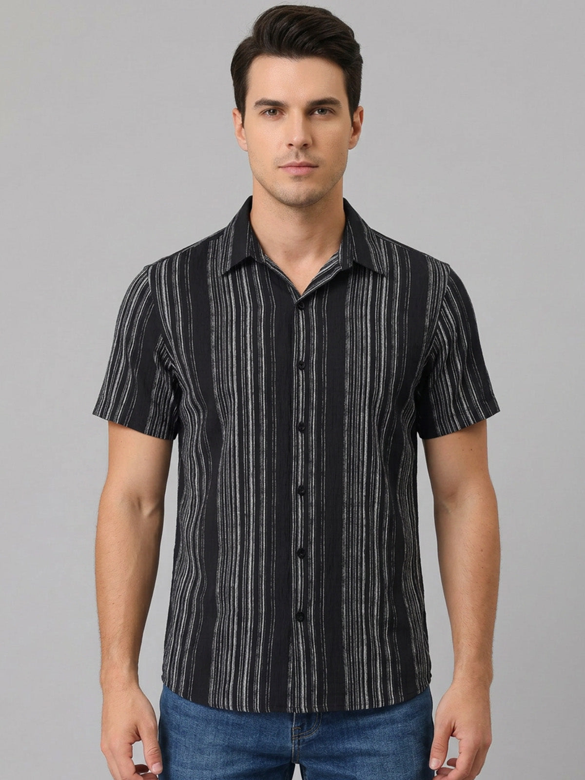 Franco Black Cotton Plain Shirt For Men