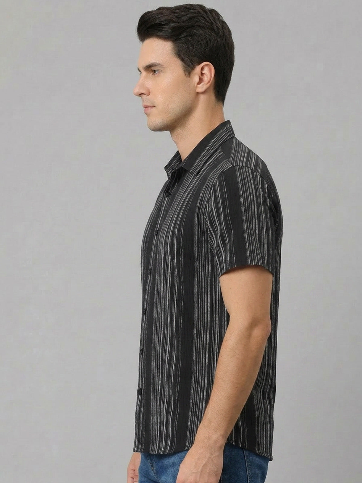 Franco Black Cotton Plain Shirt For Men