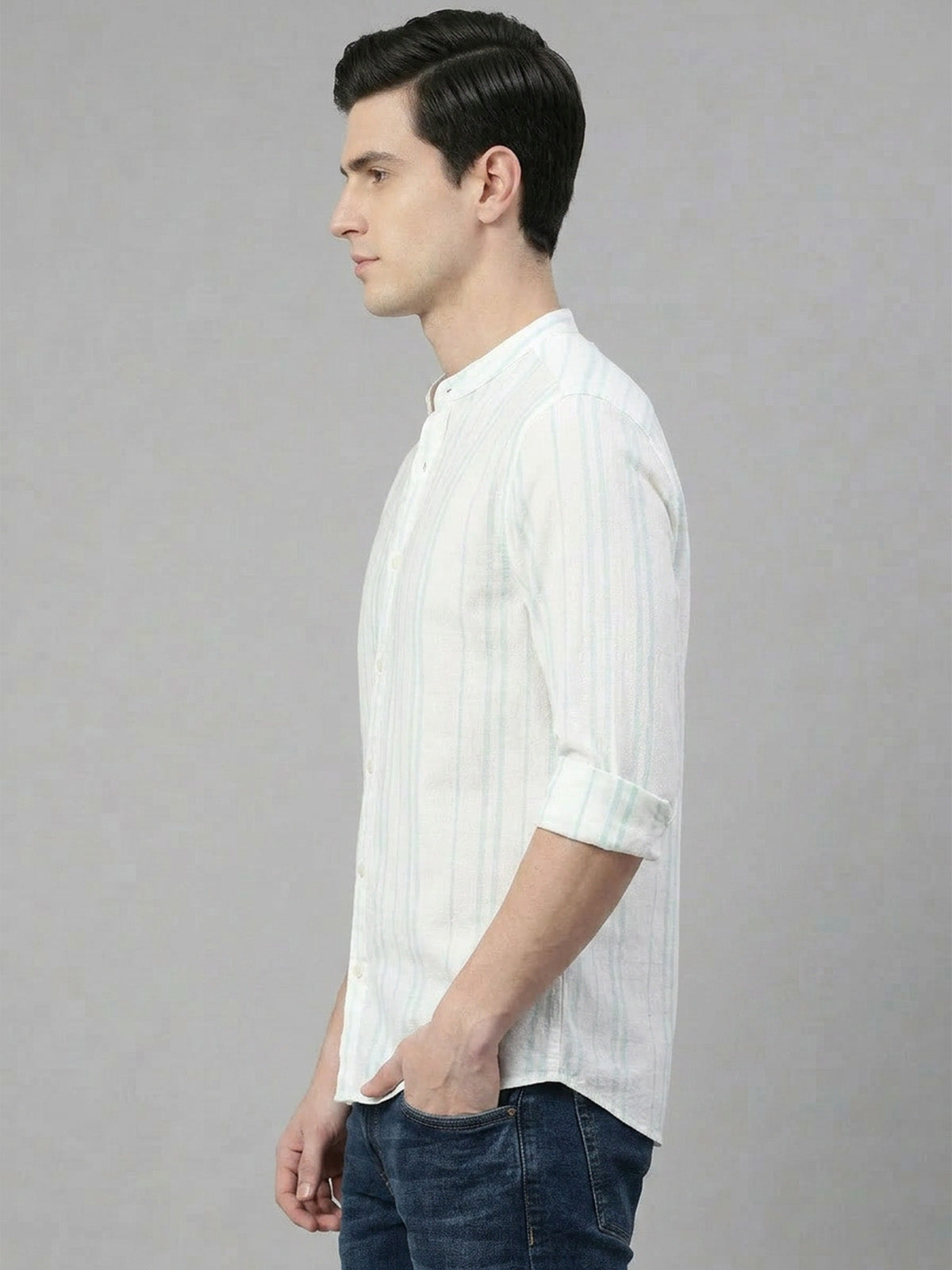 Franco Off White Cotton Striped Shirt For Men
