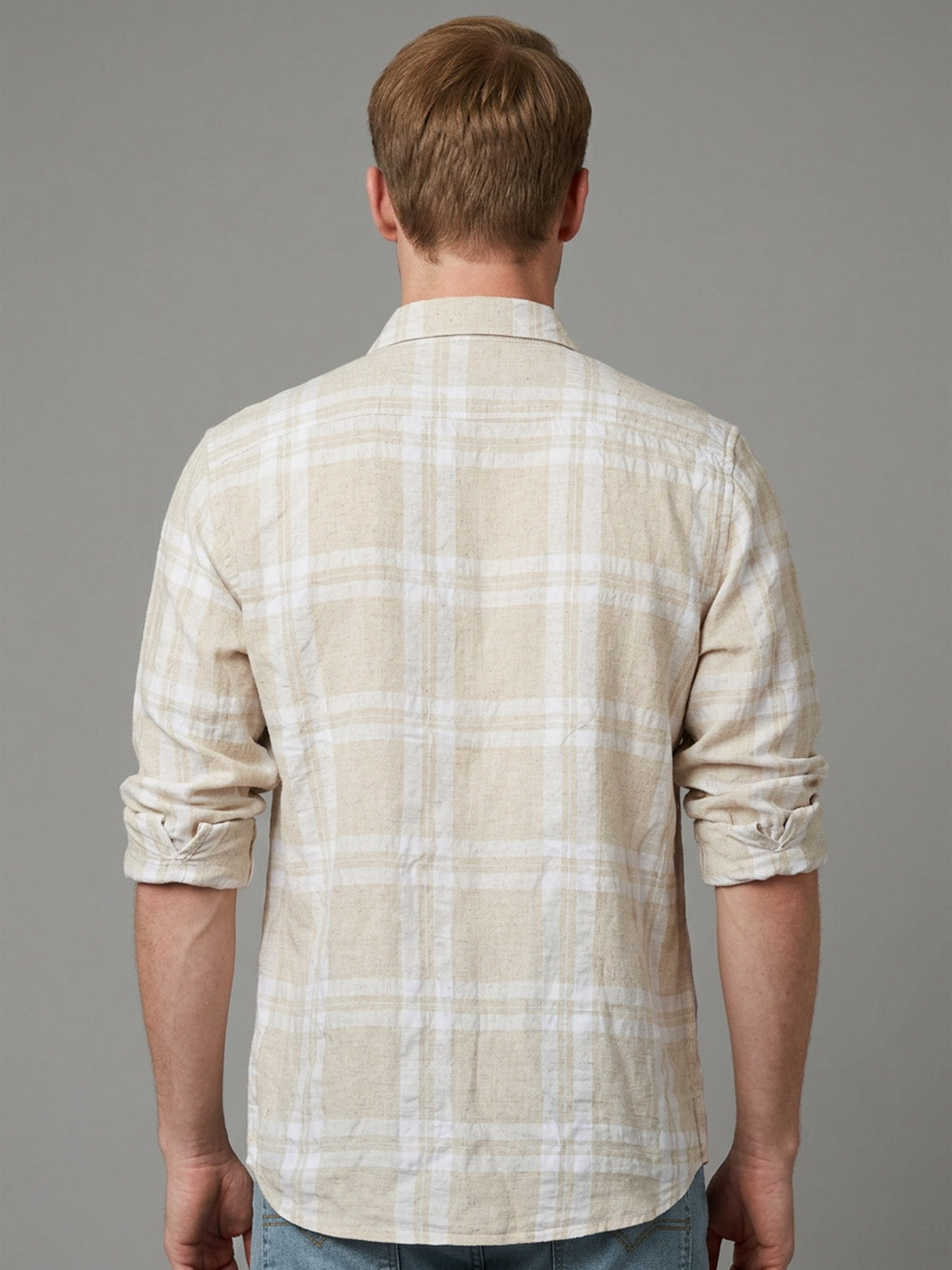 Franco Beige Cotton Solid Shirt For Men