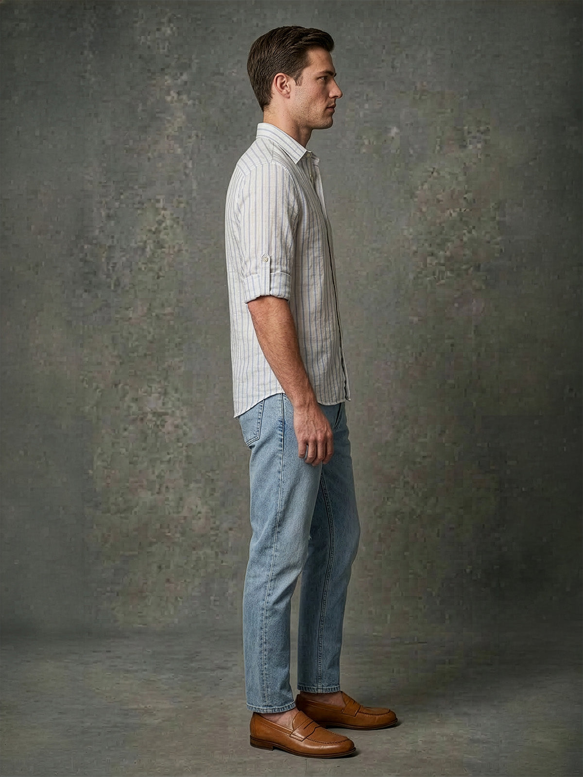 Franco White And Sky Blue Cotton Blend Striped Shirt For Men
