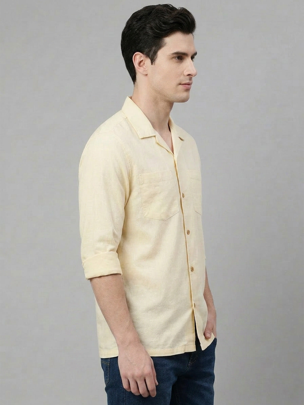 Franco Beige Cotton Plain Shirt For Men