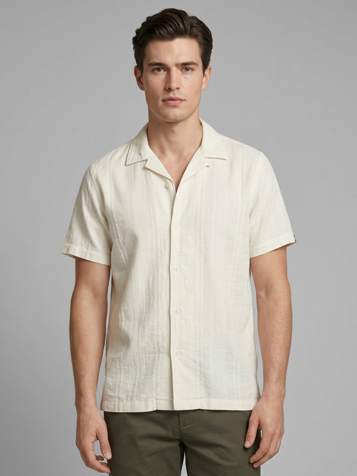 Franco White Cotton Blend Self Design Shirt For Men