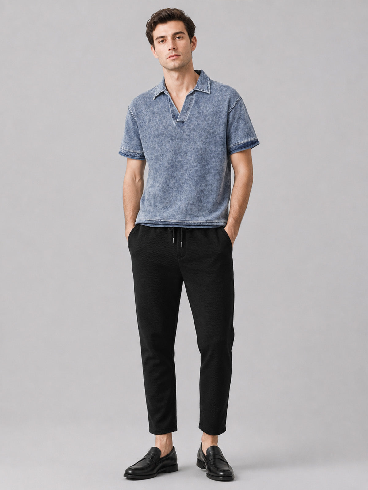 Franco Black Polyester Rib Solid Trouser For Men