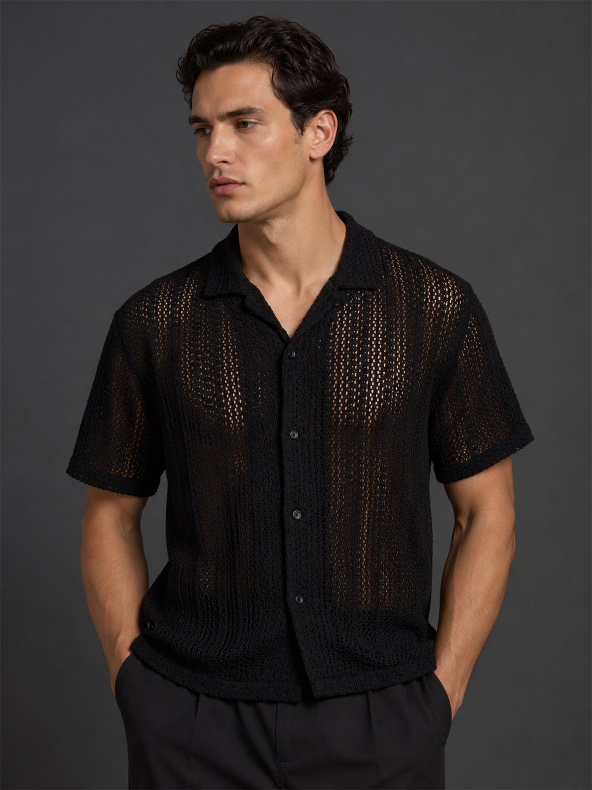 Franco Black Polyester Blend Plain Shirt For Men