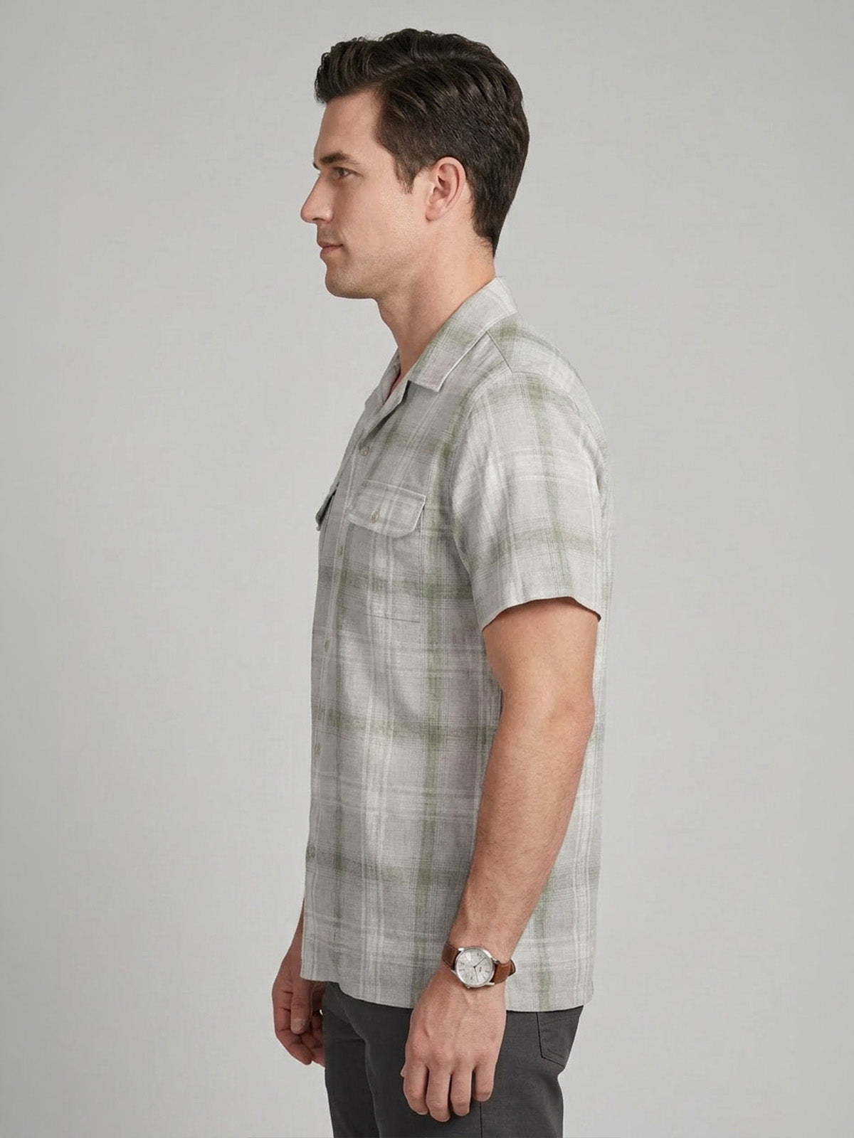 Franco Grey Cotton Linen Checked Shirt For Men