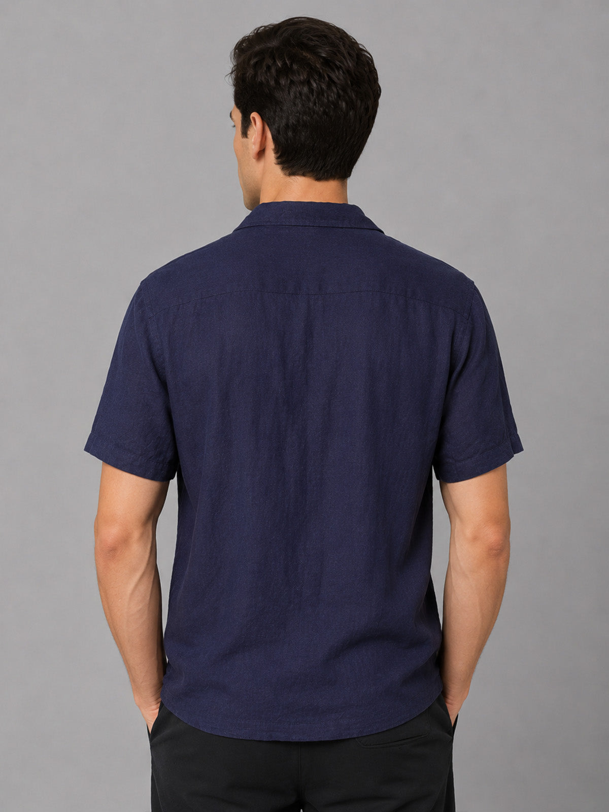 Franco Navy Blue Cotton Blend Plain Shirt For Men