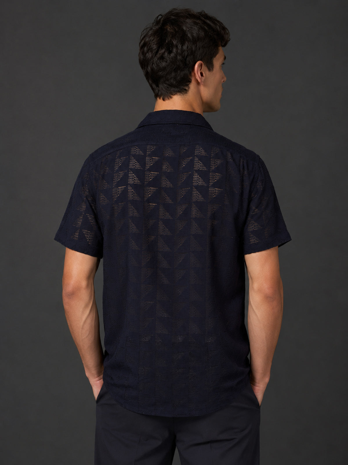 Franco Navy Blue Polyester Blend Plain Shirt For Men