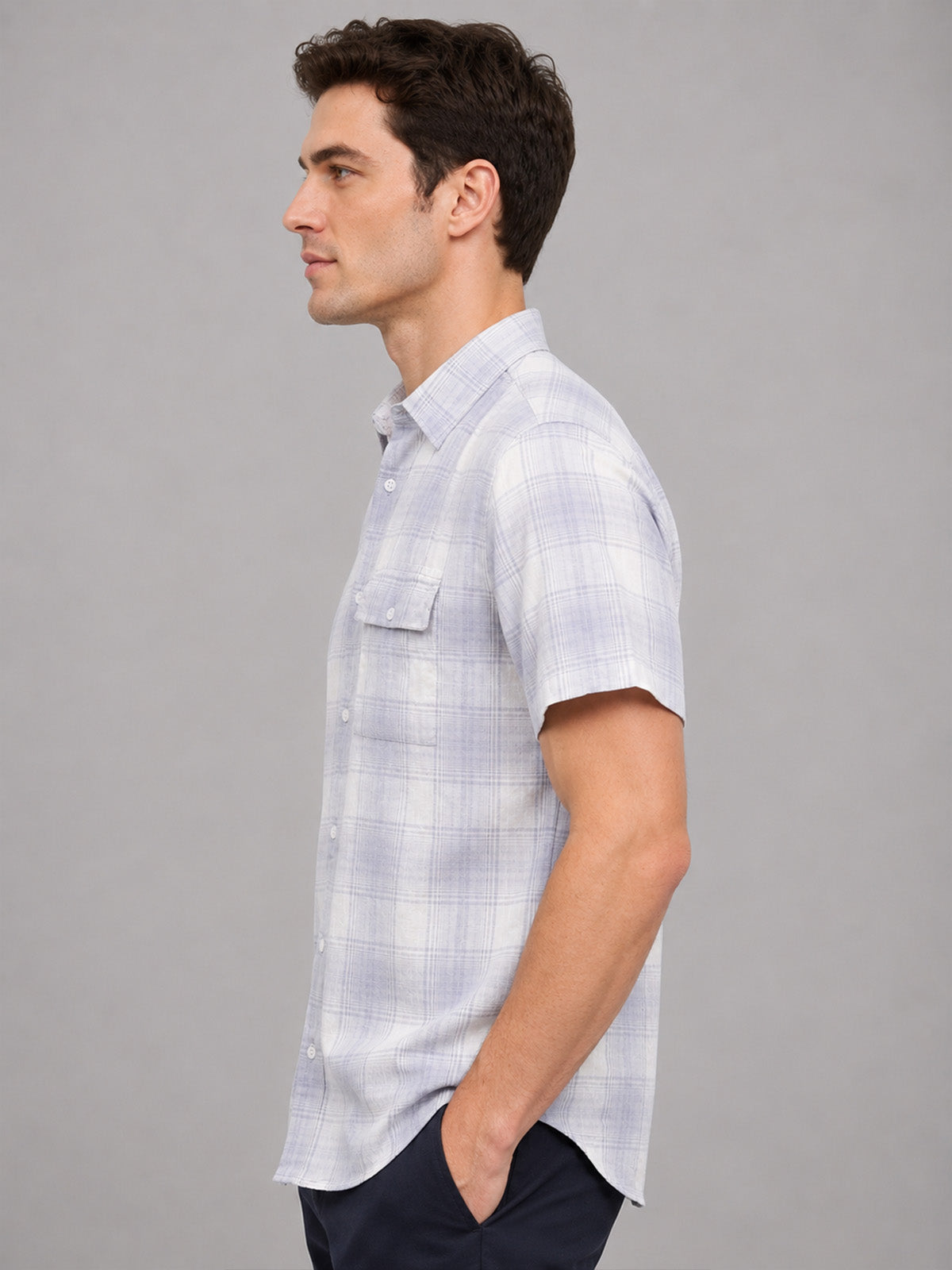 Franco Lavender Cotton Blend Checkered Shirt For Men