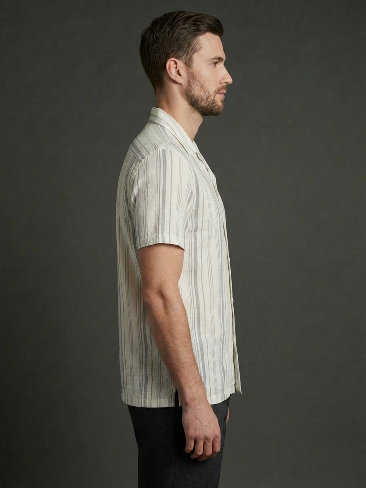 Franco Grey Cotton Blend Striped Shirt For Men