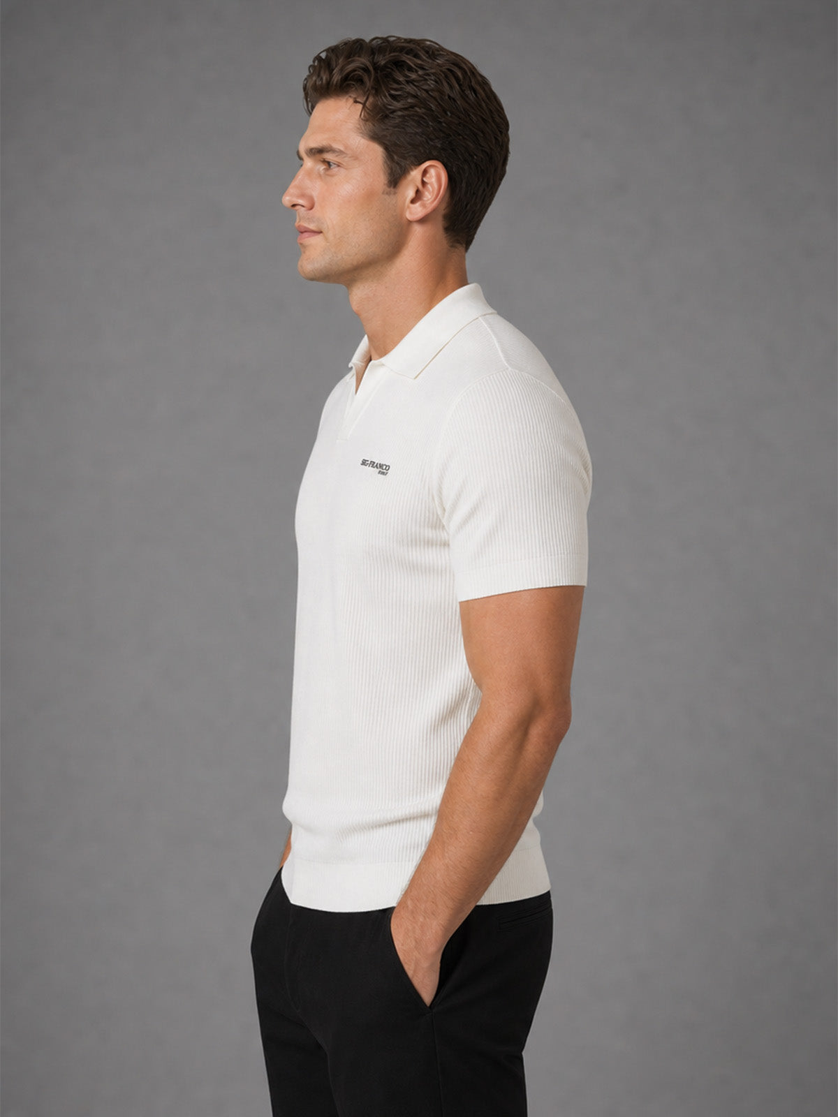 Franco White Cotton Blend Solid Polo T-shirt For Men