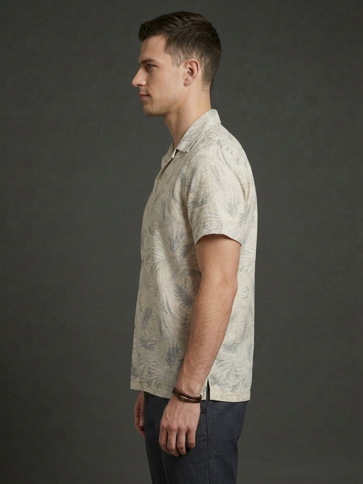 Franco Beige And Grey Cotton Blend Printed Shirt For Men