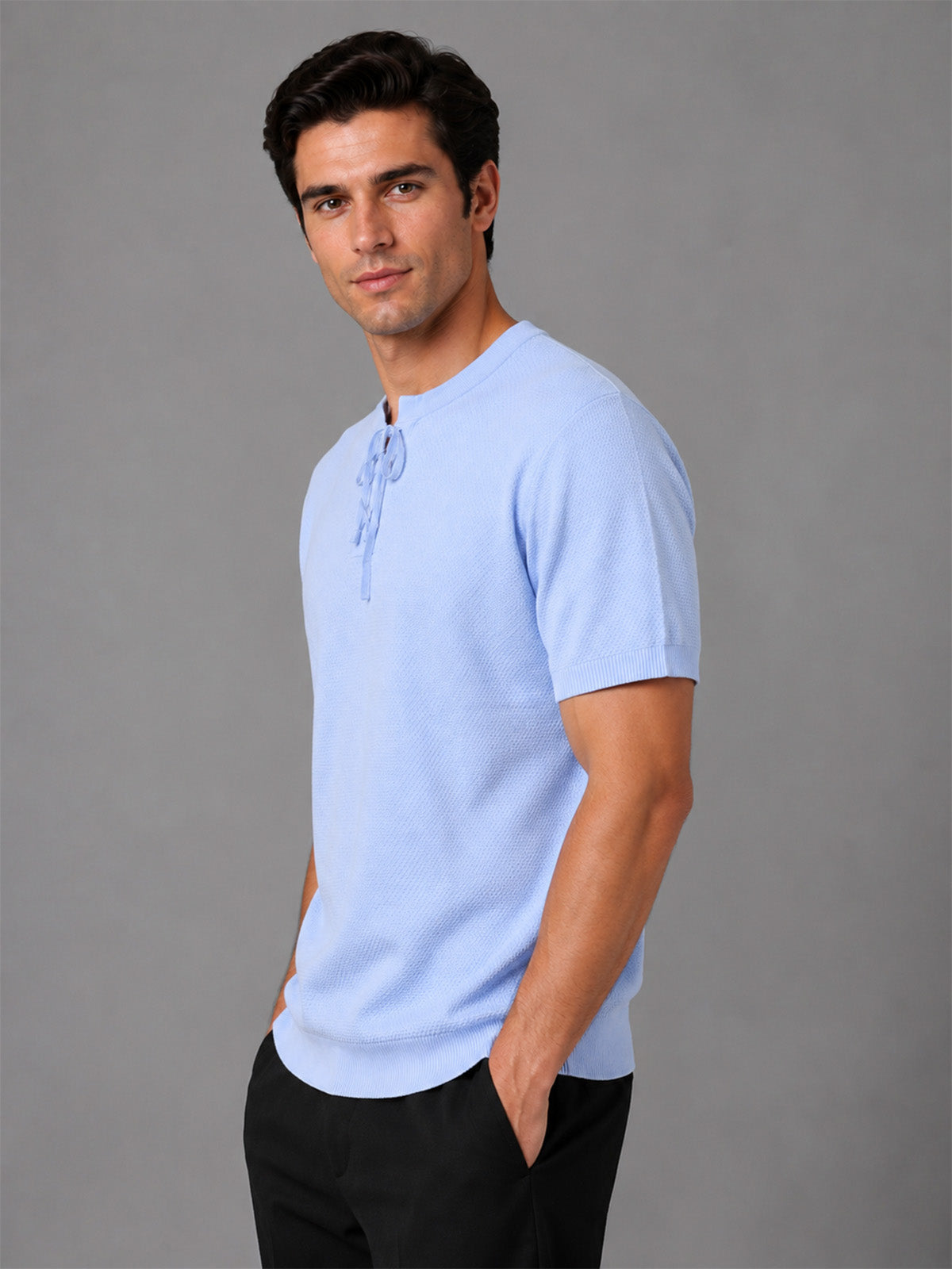 Franco Light Blue Cotton Blend Solid T-shirt For Men