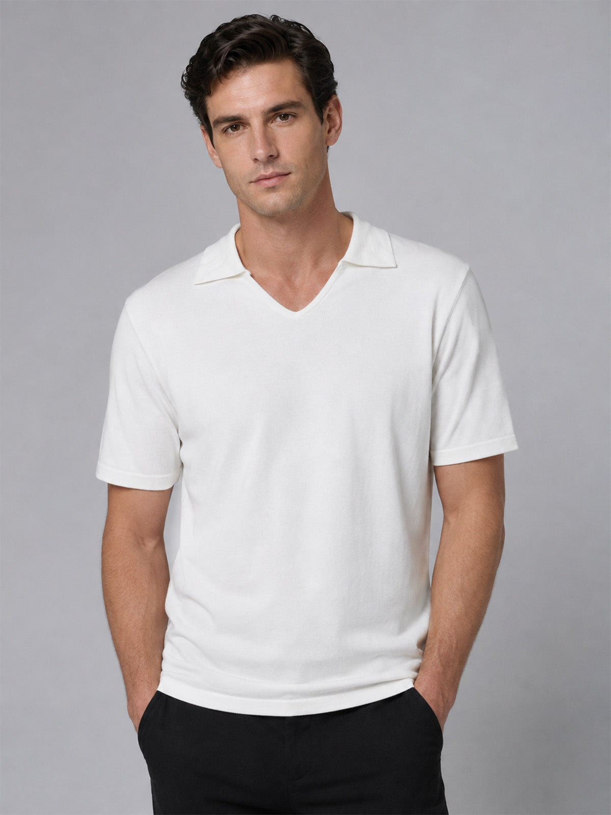 Franco Cream Cotton Blend Solid Polo T-shirt For Men