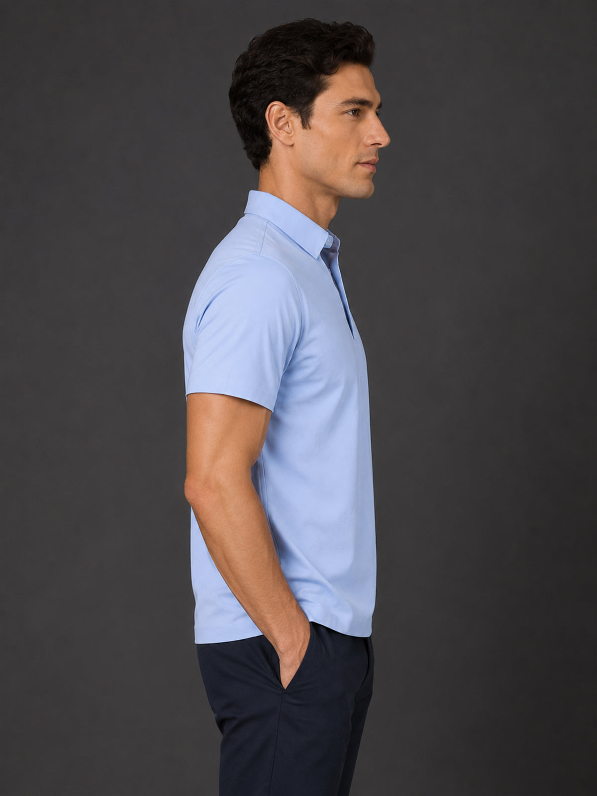 Franco Light Blue Polyester Blend Plain Polo T-Shirt For Men