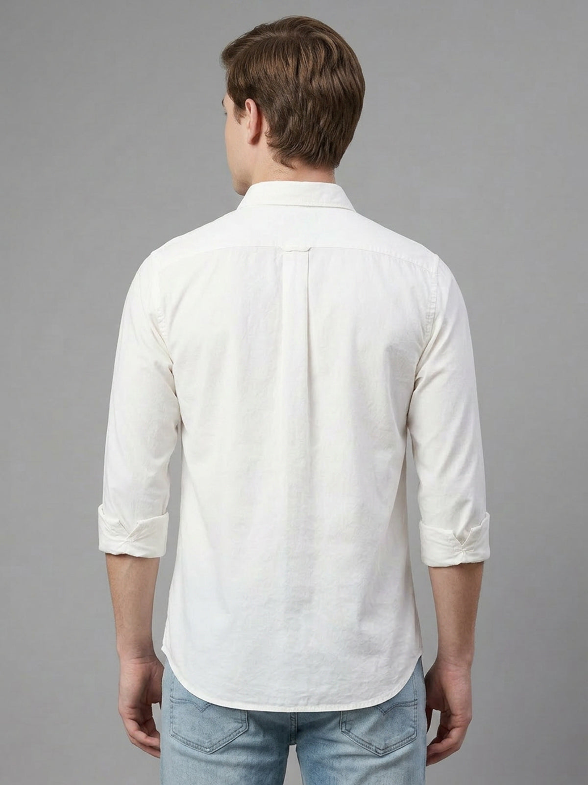 Franco Off White Cotton Blend Solid Shirt For Men