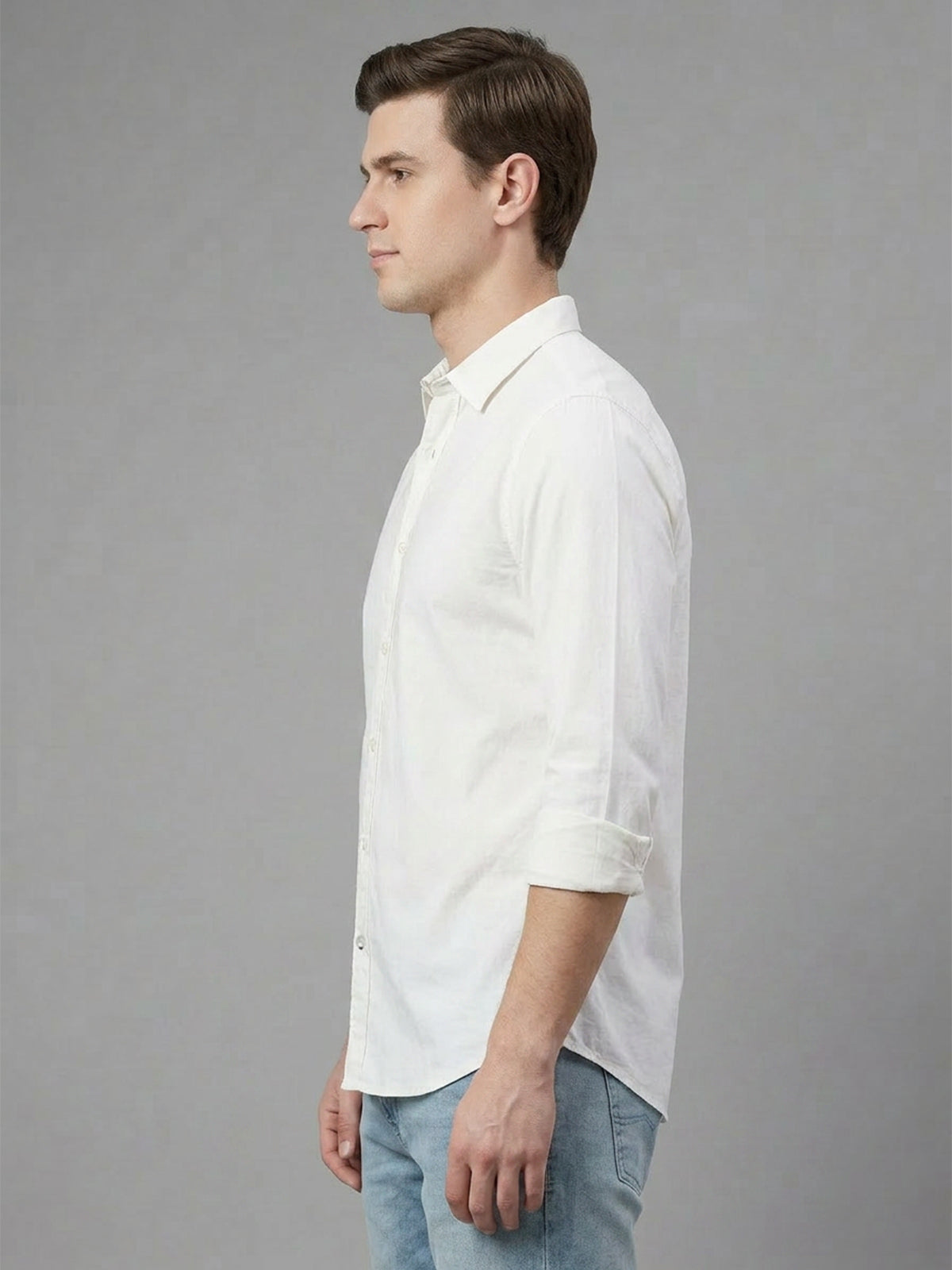 Franco Off White Cotton Blend Solid Shirt For Men