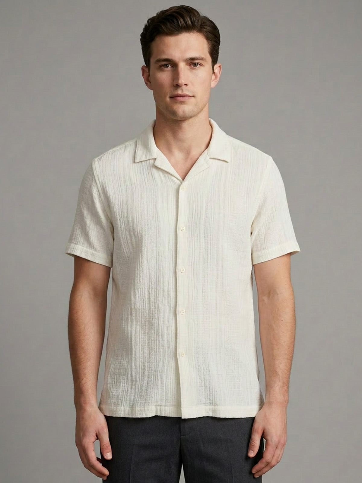 Franco White Cotton Blend Self Design Shirt For Men