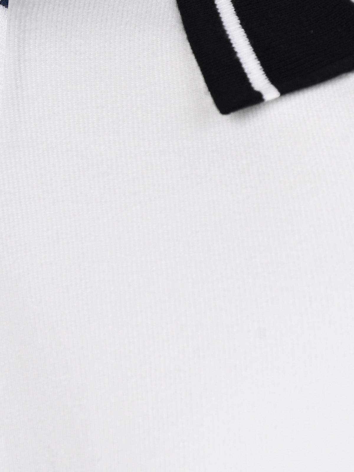 Franco White And Black Cotton Blend Solid Polo T-shirt For Men