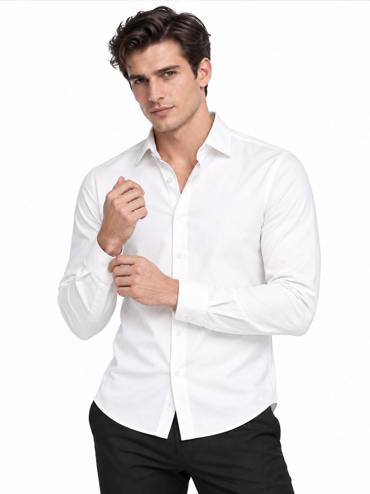 White Cotton Blend Plain Shirt