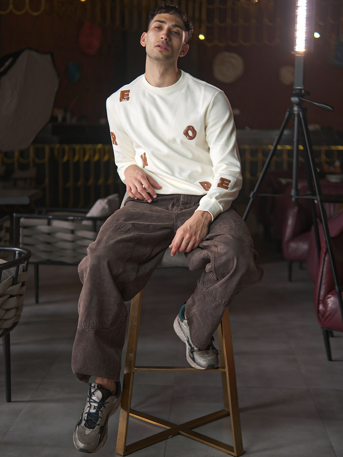 Off White Cotton Jersey Embellished Sweatshirt For Men