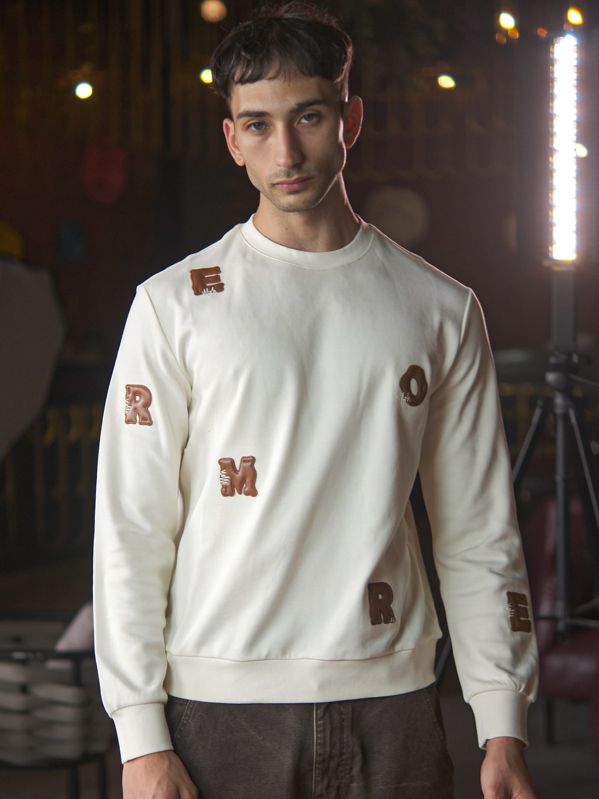 Off White Cotton Jersey Embellished Sweatshirt For Men