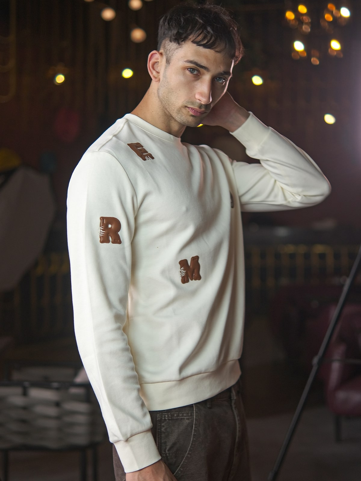 Off White Cotton Jersey Embellished Sweatshirt For Men