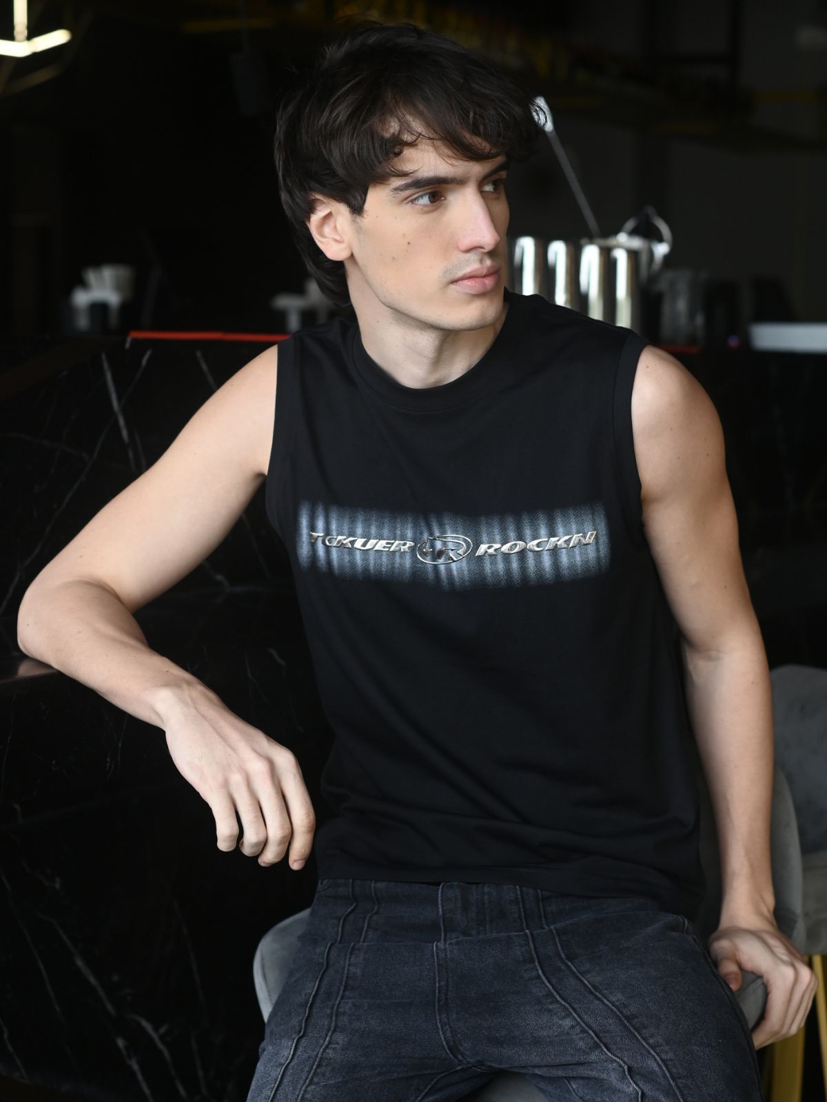 Black Embossed Cotton jersey T-shirt For Men