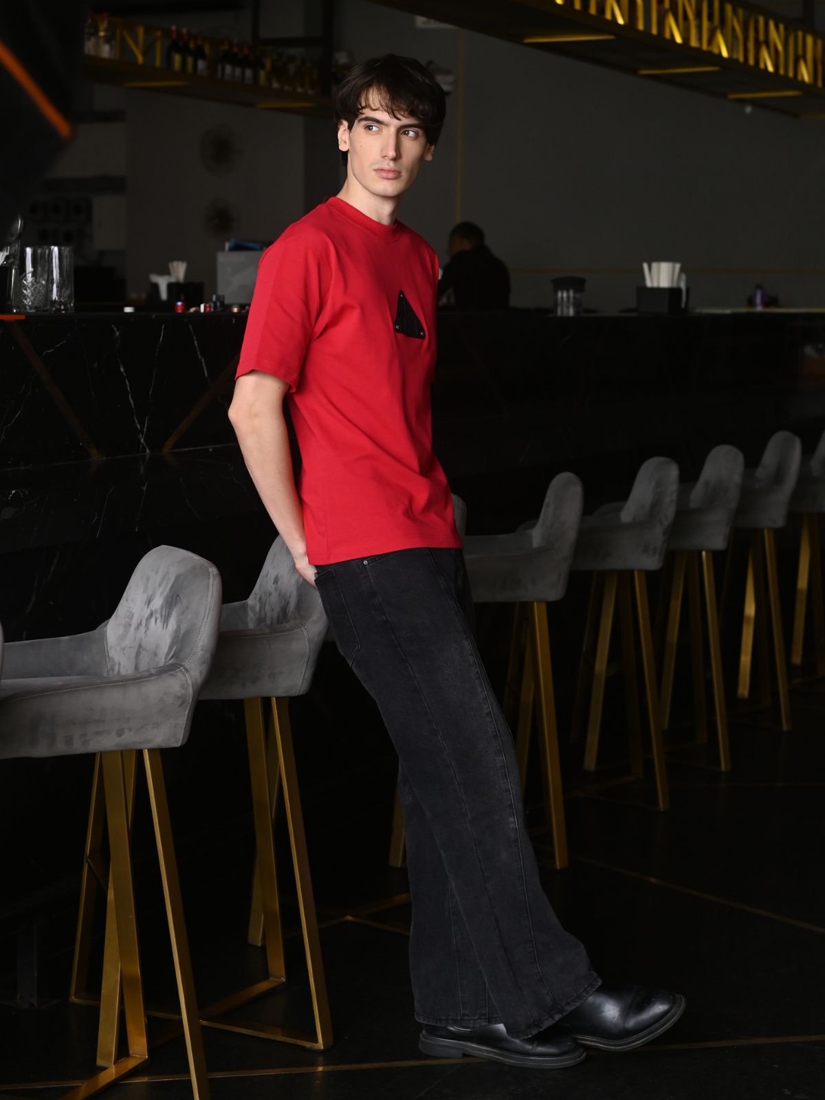 Red Solid Cotton Rib T-shirt For Men