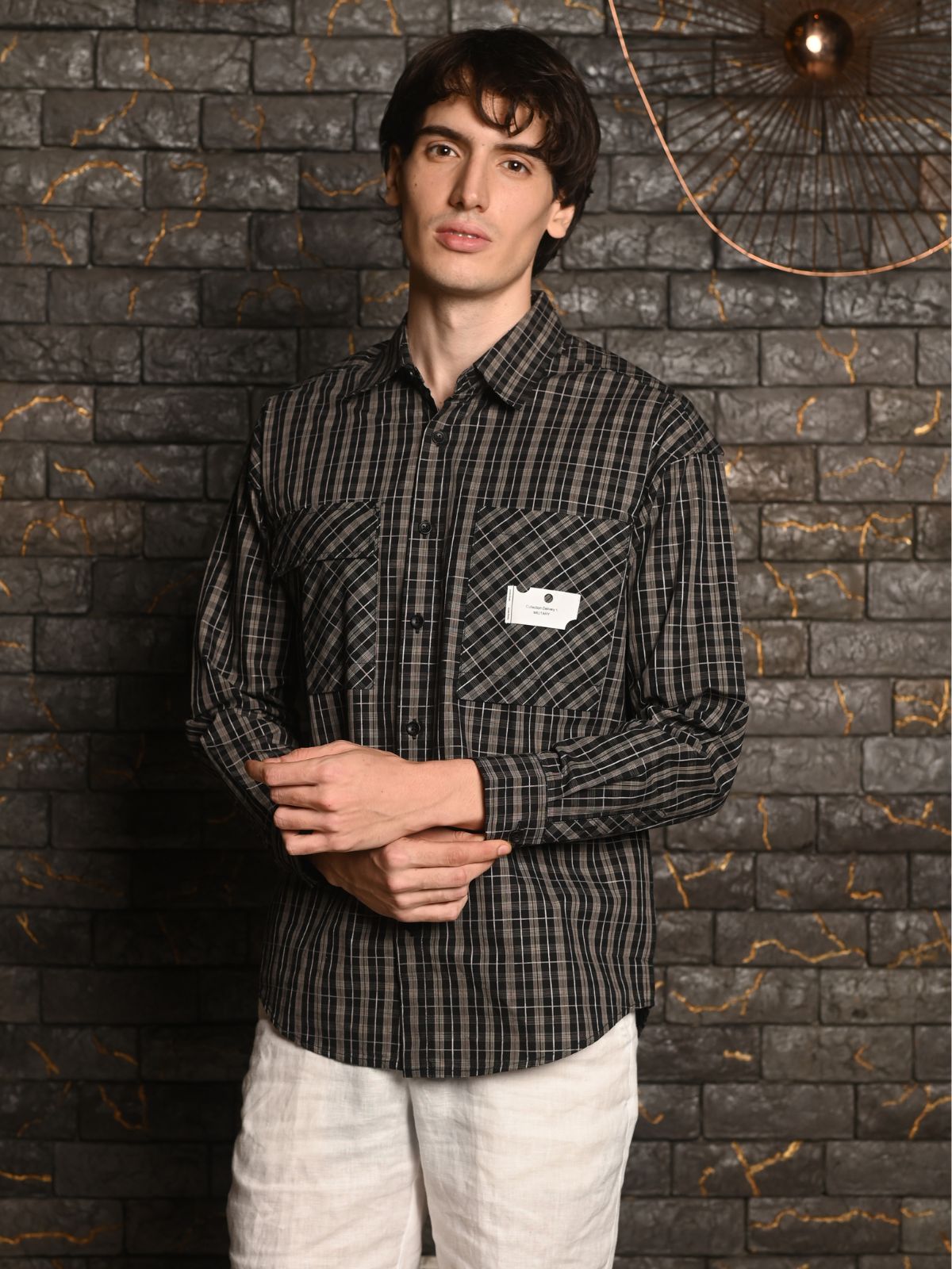 Black Checks Woven Cotton Formal Shirt For Men