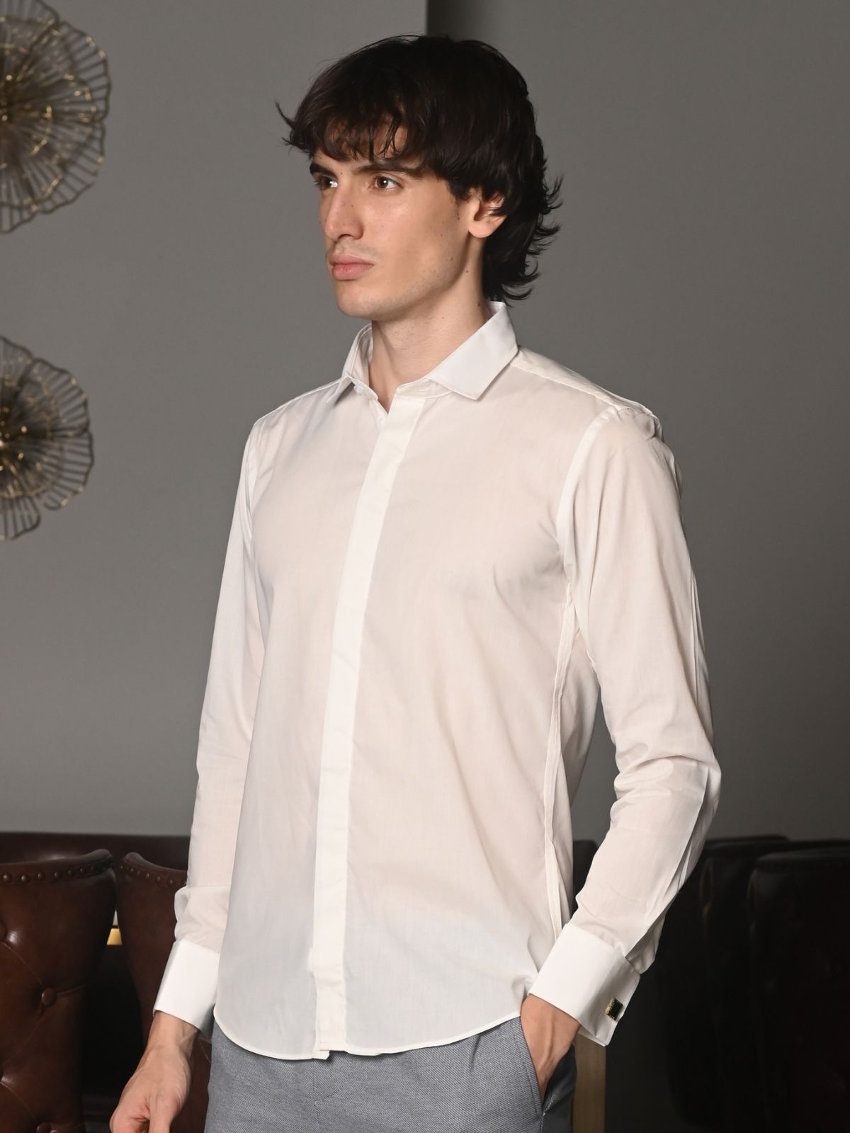 White Solid Cotton Poplin Formal Shirt For Men