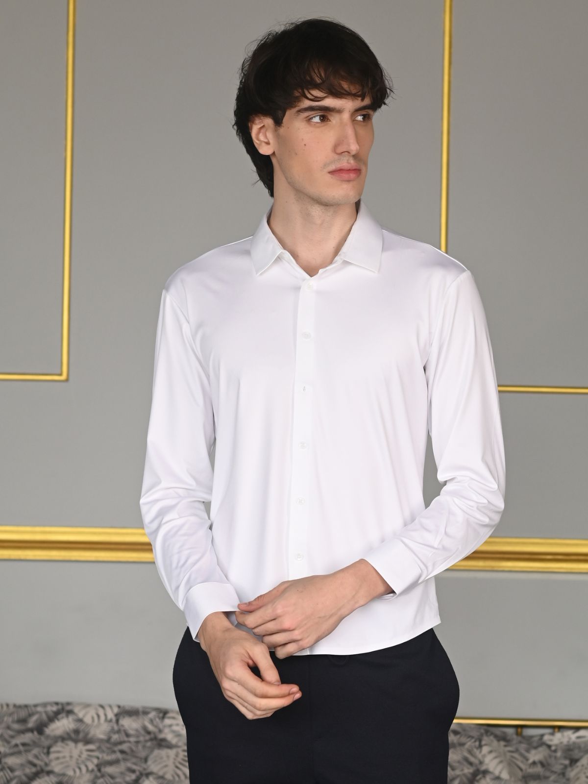 White Solid Polyester Lyvra Formal Shirt For Men