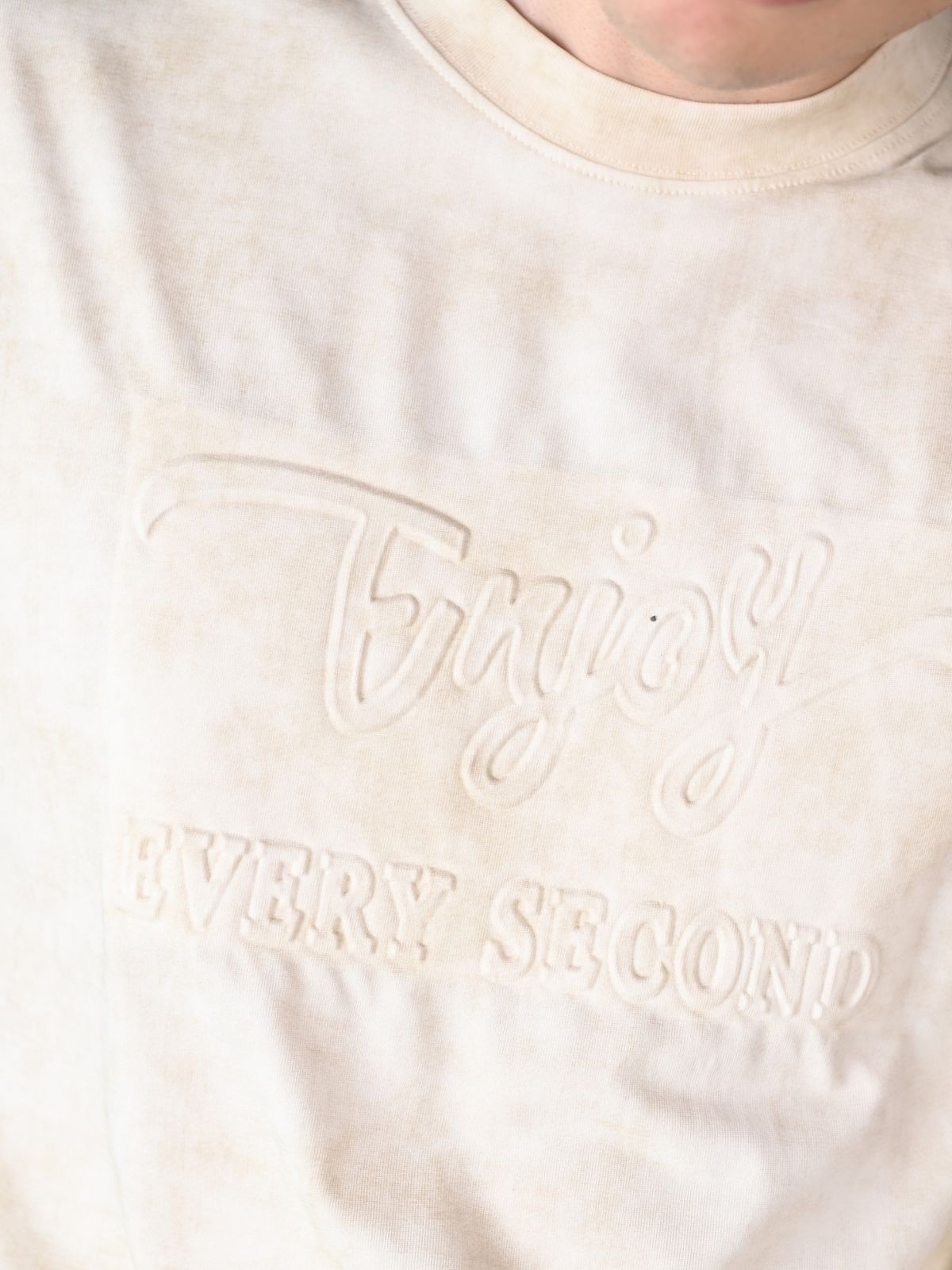 Cream Solid Tie and dye Cotton jersey T-shirt For Men