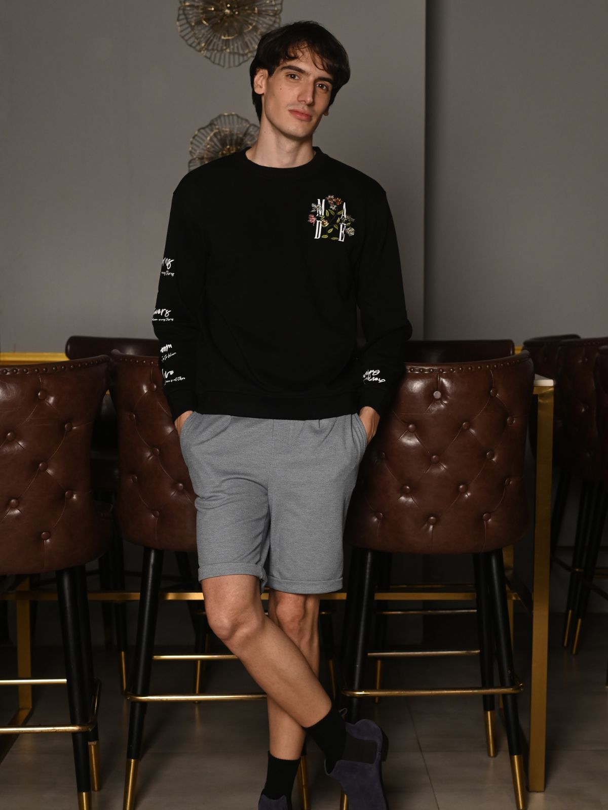 Black Embroidered Cotton jersey T-shirt For Men