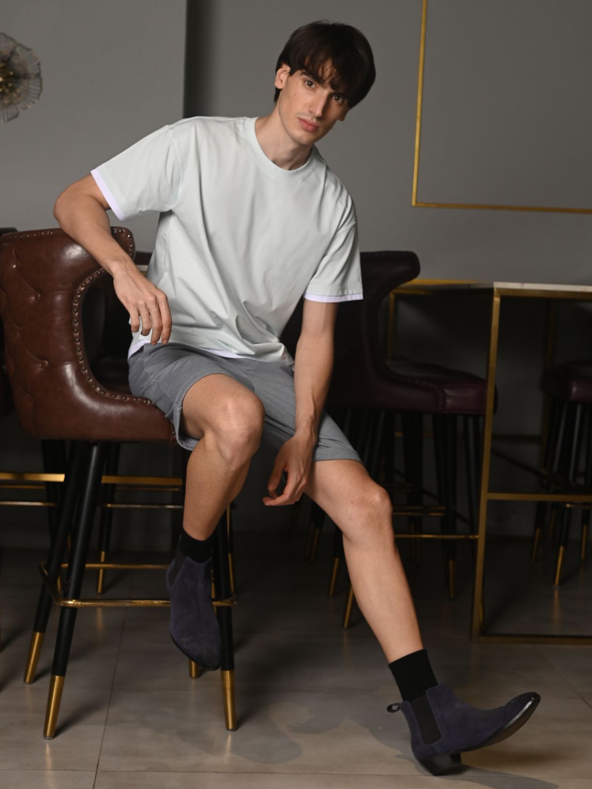 Sea Green Embellished Cotton jersey T-shirt For Men