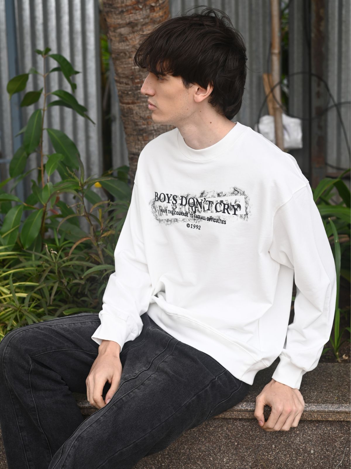 White Solid Cotton Rib T-shirt For Men