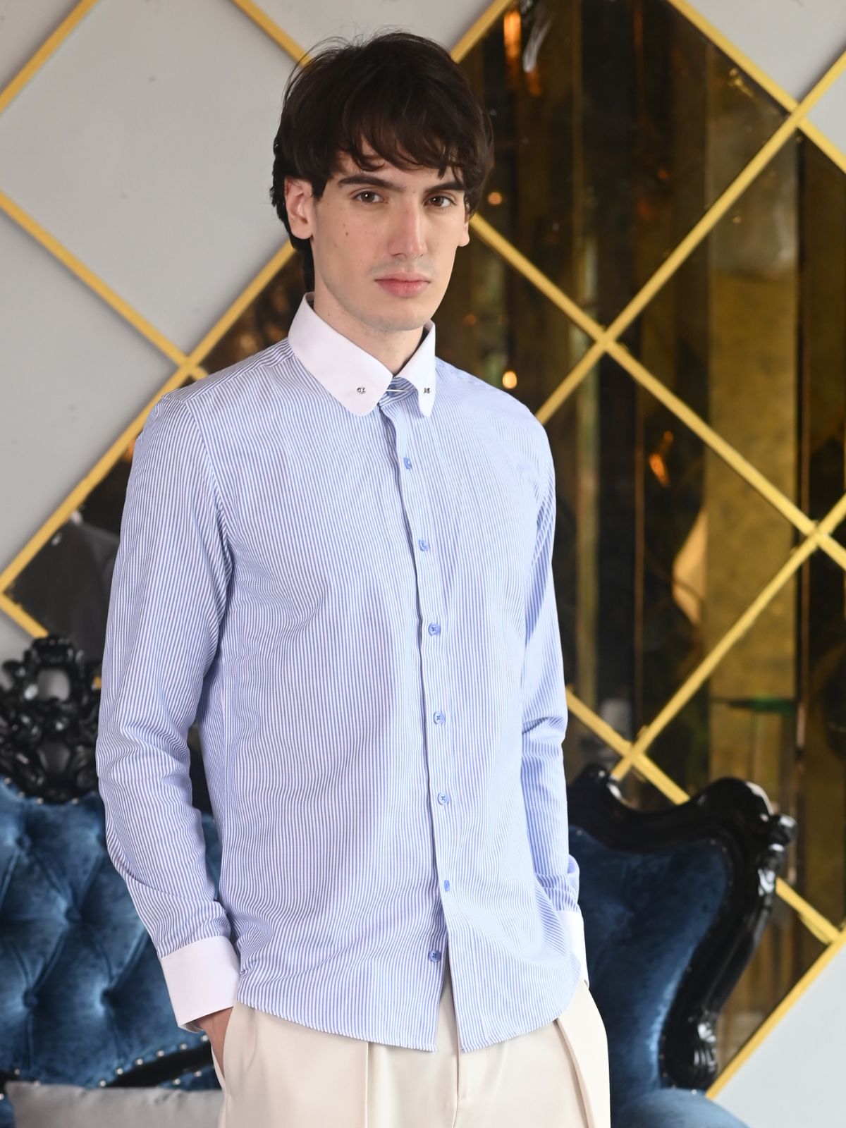 Blue Striped Stripes Cotton Formal Shirt For Men