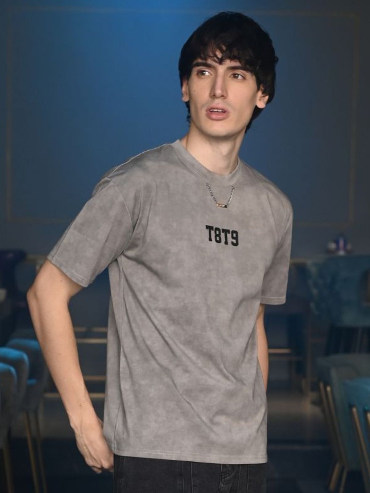 Grey Embossed Washed Cotton jersey T-shirt For Men