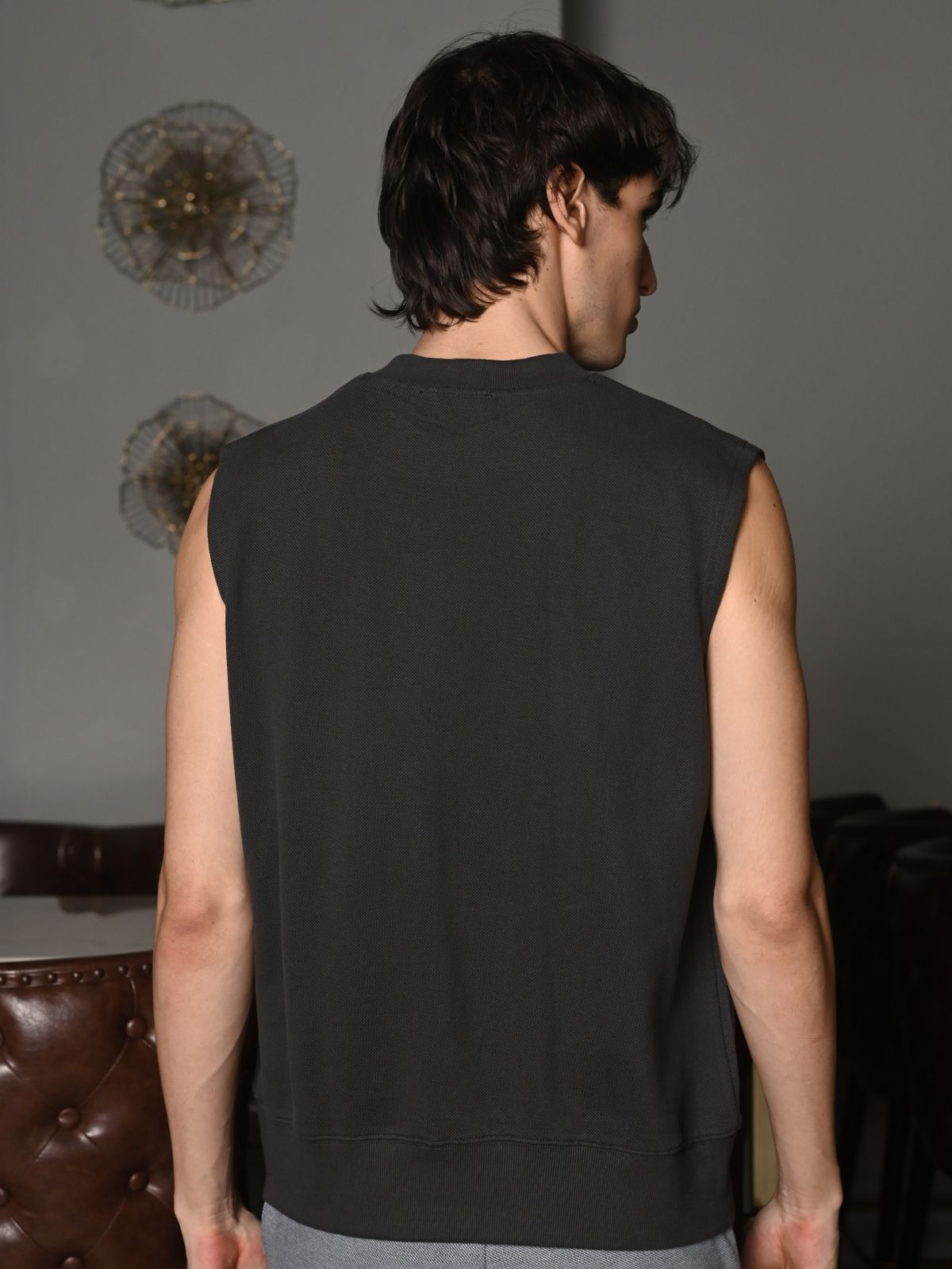 Grey Solid Cotton Rib T-shirt For Men