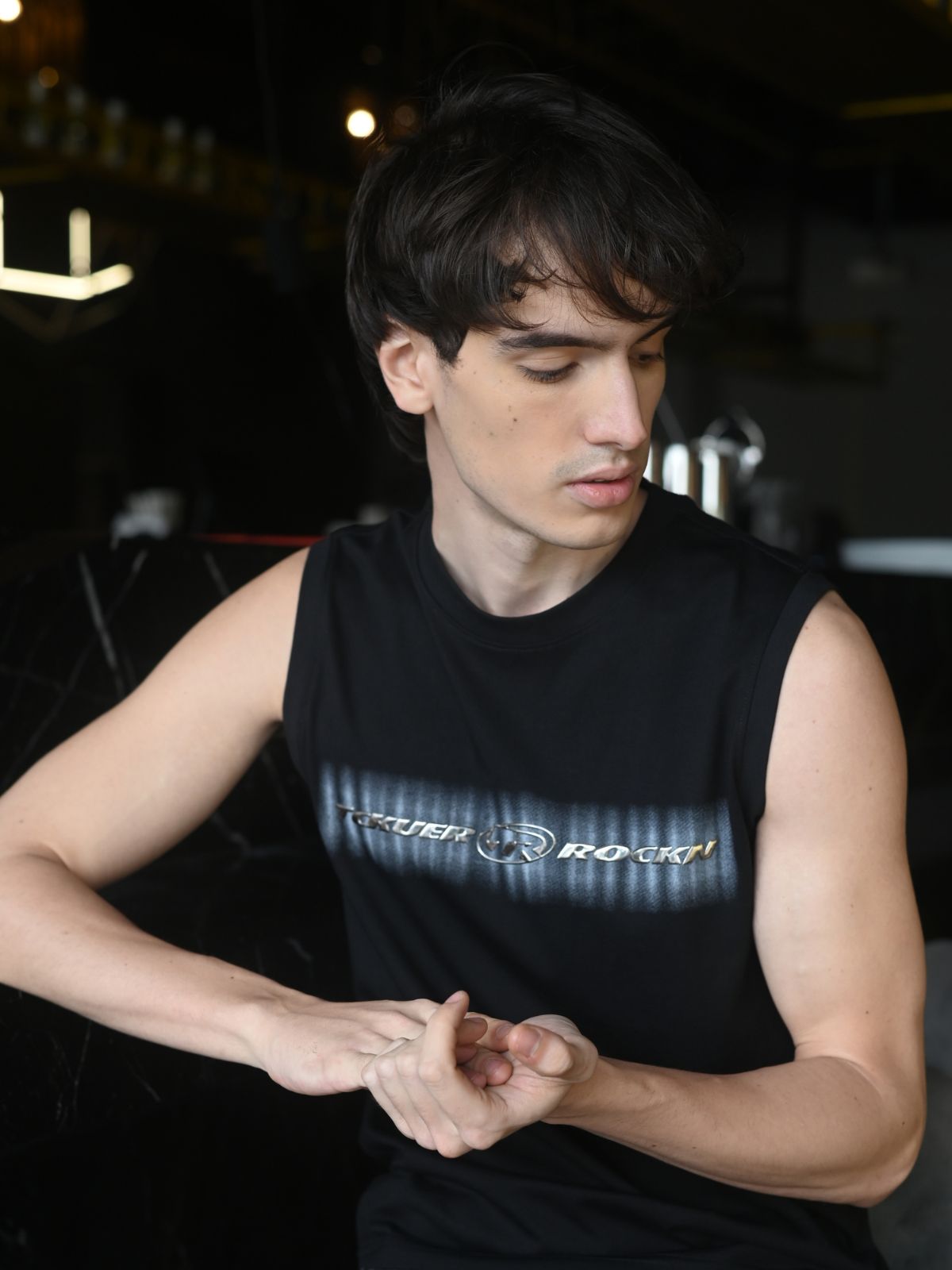 Black Embossed Cotton jersey T-shirt For Men