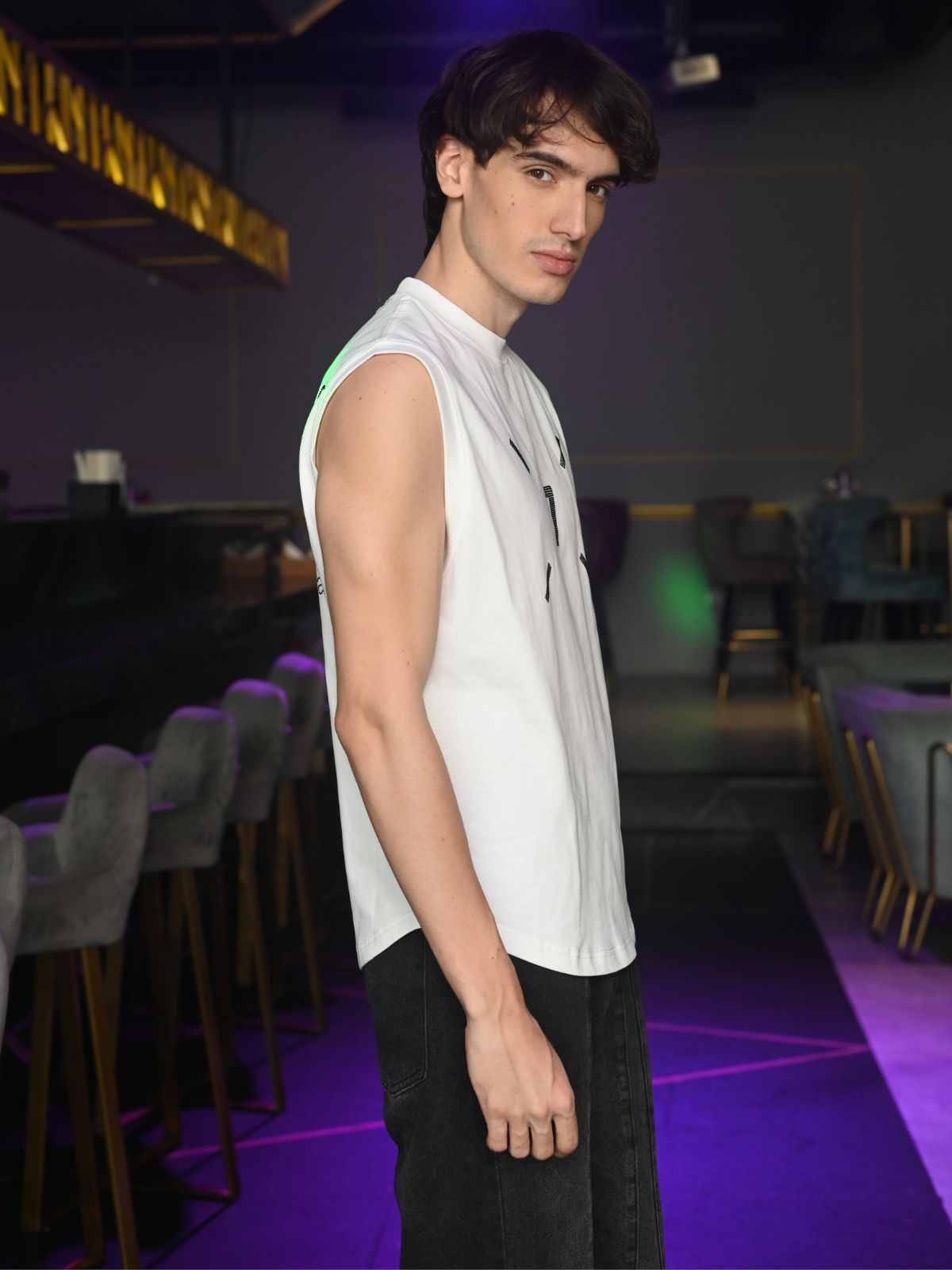 White Embellished Cotton Rib T-shirt For Men